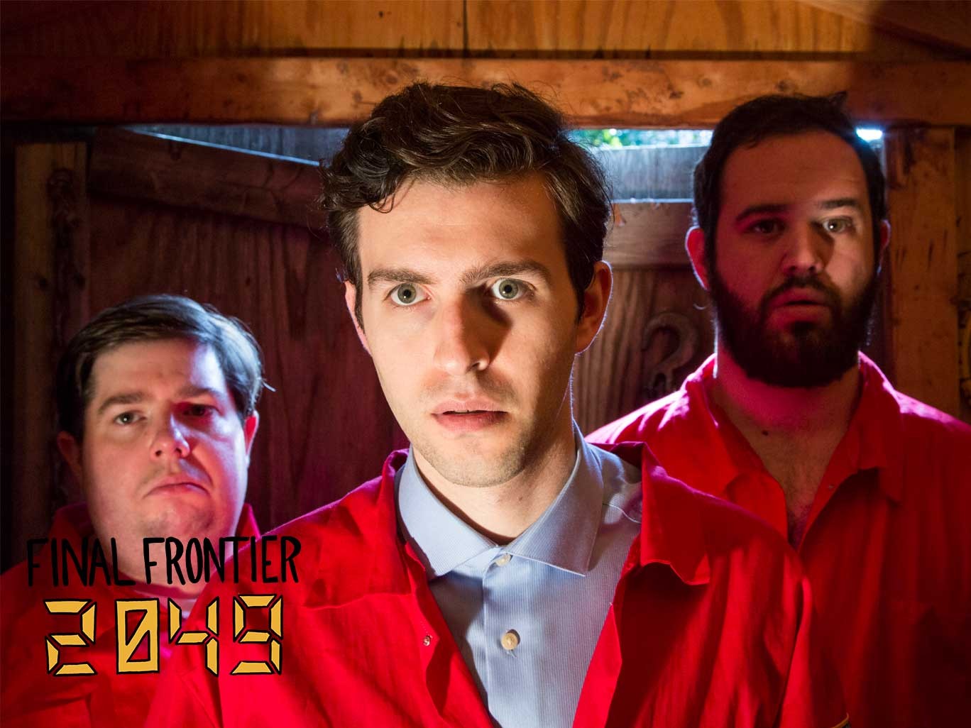 blurry photo of sunset over ocean with logo on top